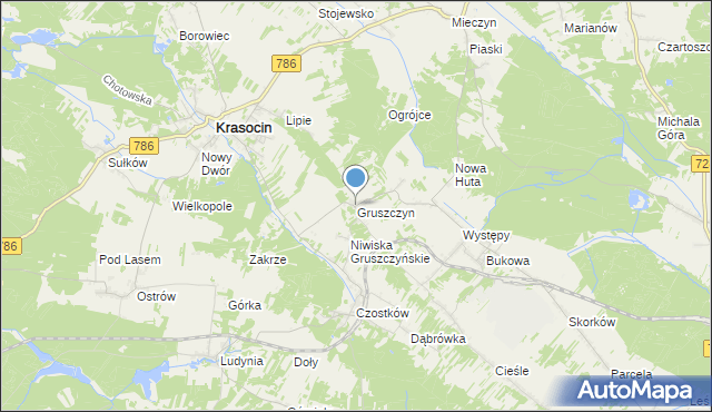 mapa Gruszczyn, Gruszczyn gmina Krasocin na mapie Targeo