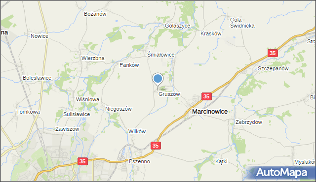 mapa Gruszów, Gruszów gmina Marcinowice na mapie Targeo