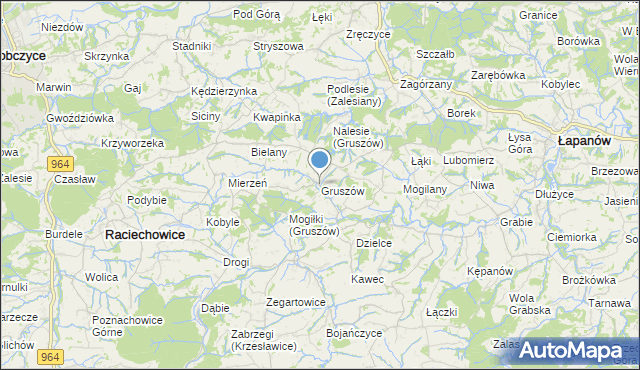 mapa Gruszów, Gruszów gmina Raciechowice na mapie Targeo