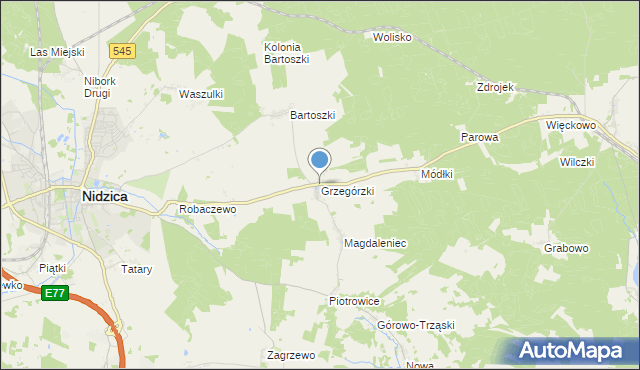 mapa Grzegórzki, Grzegórzki gmina Nidzica na mapie Targeo