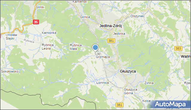 mapa Grzmiąca, Grzmiąca gmina Głuszyca na mapie Targeo