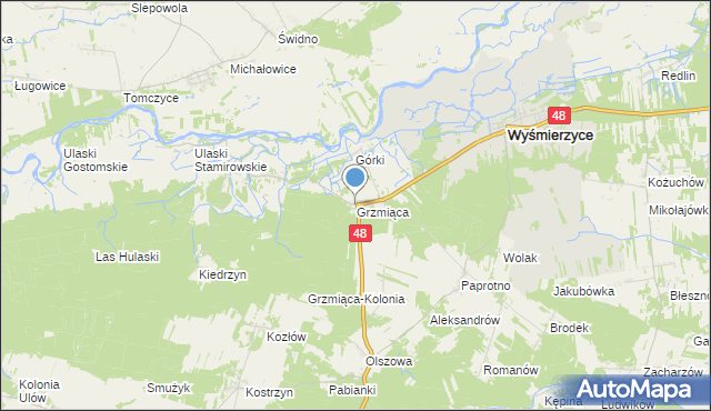 mapa Grzmiąca, Grzmiąca gmina Wyśmierzyce na mapie Targeo