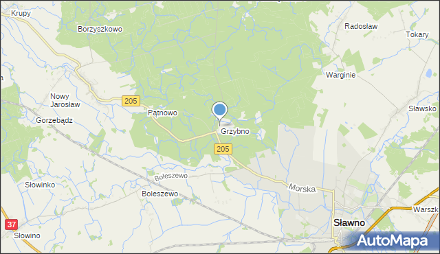 mapa Grzybno, Grzybno gmina Sławno na mapie Targeo