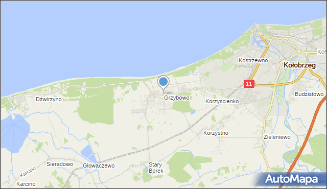 mapa Grzybowo, Grzybowo gmina Kołobrzeg na mapie Targeo