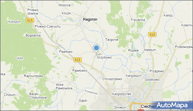 mapa Grzybowo, Grzybowo gmina Regimin na mapie Targeo