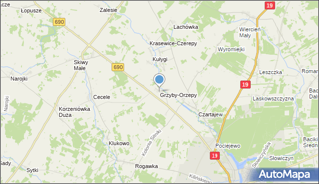 mapa Grzyby-Orzepy, Grzyby-Orzepy na mapie Targeo