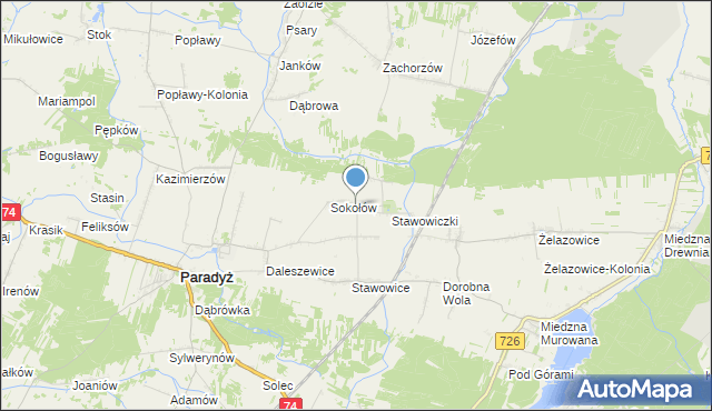 mapa Grzymałów, Grzymałów gmina Paradyż na mapie Targeo