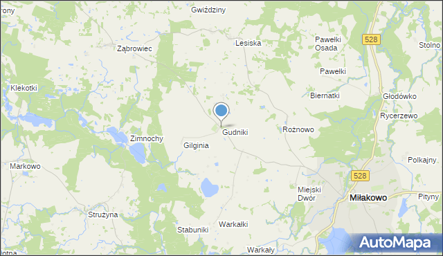 mapa Gudniki, Gudniki gmina Miłakowo na mapie Targeo