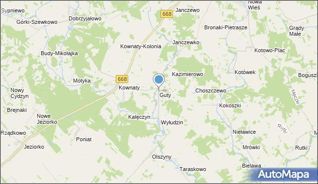 mapa Guty, Guty gmina Piątnica na mapie Targeo