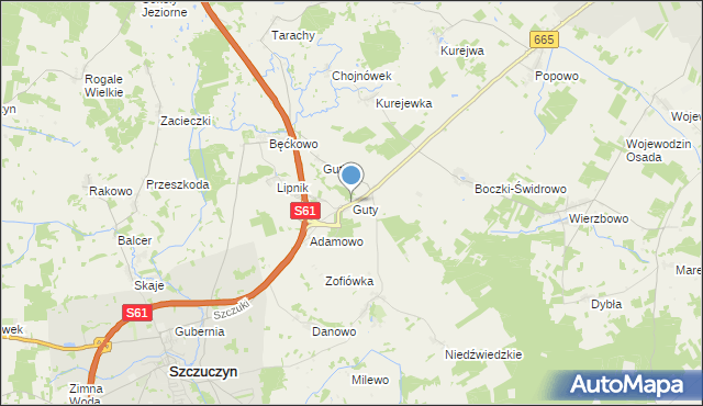 mapa Guty, Guty gmina Szczuczyn na mapie Targeo