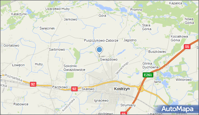 mapa Gwiazdowo, Gwiazdowo gmina Kostrzyn na mapie Targeo