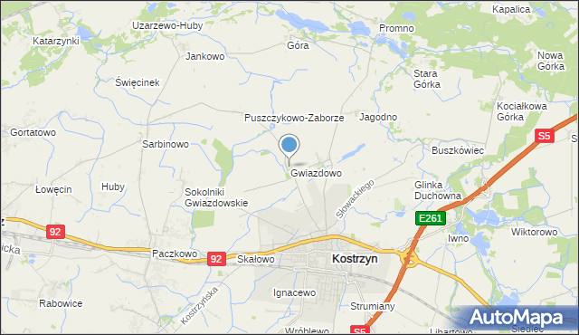 mapa Gwiazdowo, Gwiazdowo gmina Kostrzyn na mapie Targeo