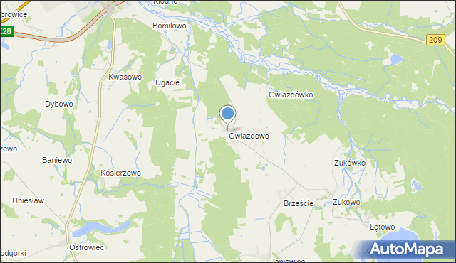 mapa Gwiazdowo, Gwiazdowo gmina Sławno na mapie Targeo