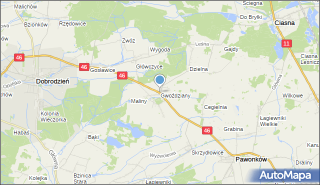 mapa Gwoździany, Gwoździany na mapie Targeo