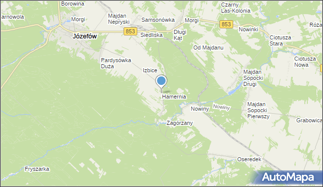 mapa Hamernia, Hamernia gmina Józefów na mapie Targeo