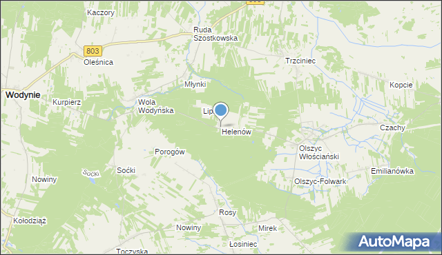 mapa Helenów, Helenów gmina Wodynie na mapie Targeo