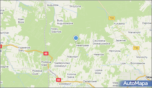 mapa Helenówek, Helenówek gmina Głowaczów na mapie Targeo