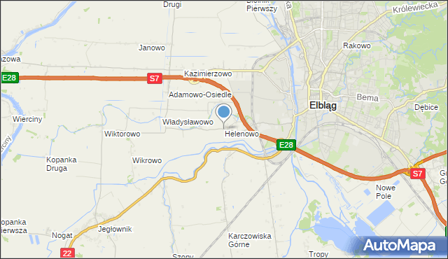 mapa Helenowo, Helenowo gmina Elbląg na mapie Targeo