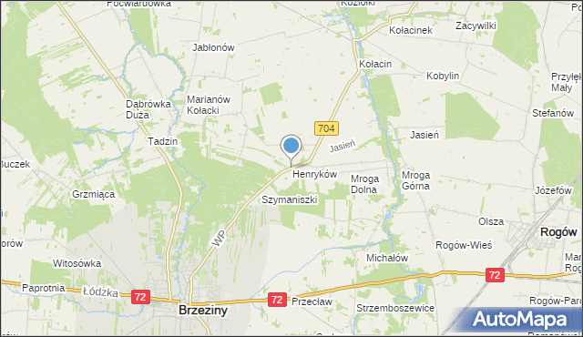 mapa Henryków, Henryków gmina Brzeziny na mapie Targeo