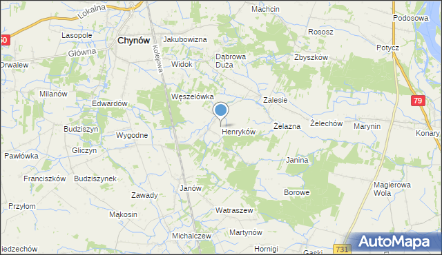 mapa Henryków, Henryków gmina Chynów na mapie Targeo