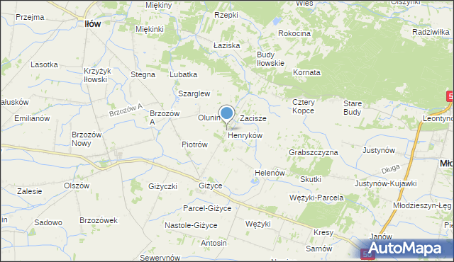 mapa Henryków, Henryków gmina Iłów na mapie Targeo