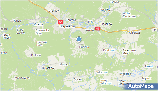 mapa Hucisko, Hucisko gmina Stąporków na mapie Targeo