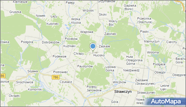 mapa Hucisko, Hucisko gmina Strawczyn na mapie Targeo