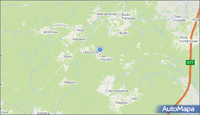 mapa Hucisko, Hucisko gmina Szydłowiec na mapie Targeo