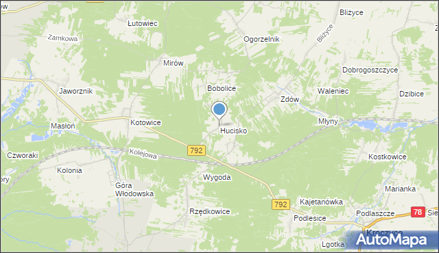 mapa Hucisko, Hucisko gmina Włodowice na mapie Targeo