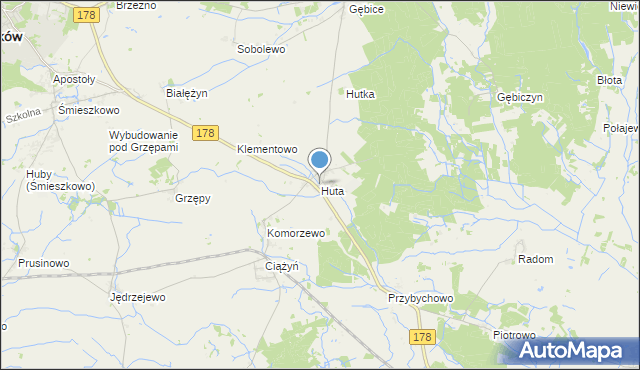 mapa Huta, Huta gmina Czarnków na mapie Targeo