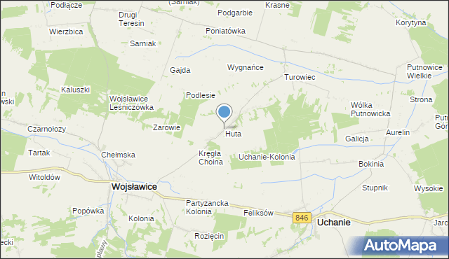 mapa Huta, Huta gmina Wojsławice na mapie Targeo