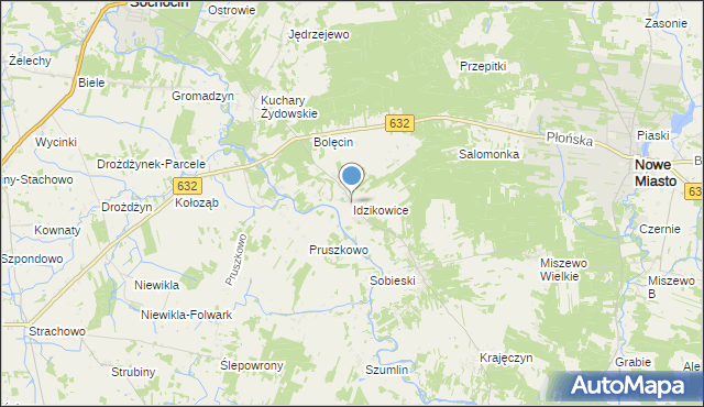 mapa Idzikowice, Idzikowice gmina Sochocin na mapie Targeo