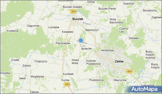 mapa Ignaców, Ignaców gmina Zelów na mapie Targeo