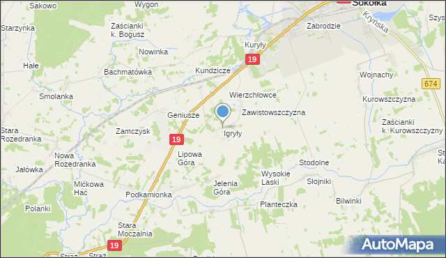 mapa Igryły, Igryły na mapie Targeo