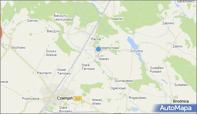 mapa Iłówiec, Iłówiec gmina Brodnica na mapie Targeo