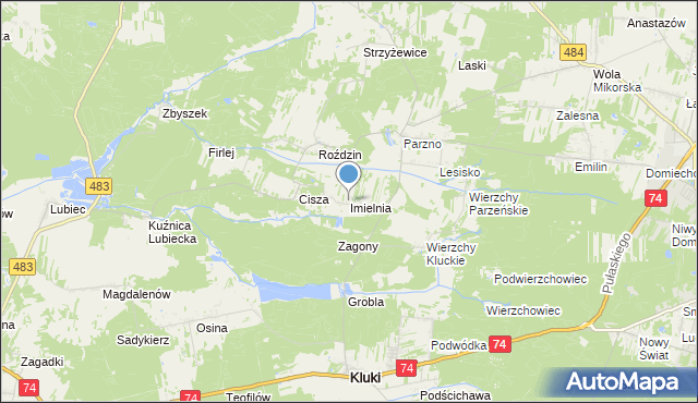 mapa Imielnia, Imielnia gmina Kluki na mapie Targeo