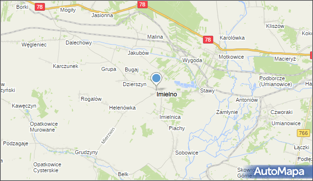 mapa Imielno, Imielno powiat jędrzejowski na mapie Targeo