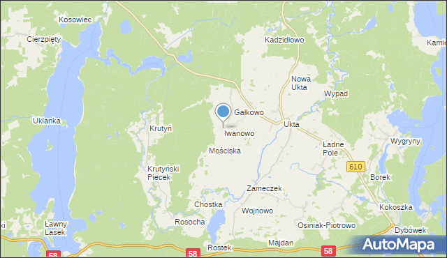 mapa Iwanowo, Iwanowo gmina Ruciane-Nida na mapie Targeo