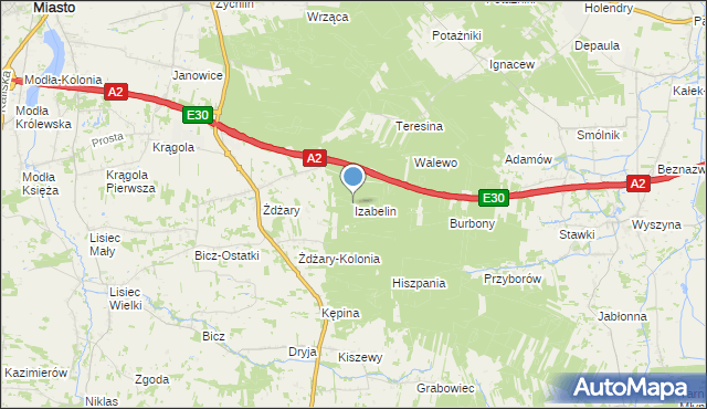 mapa Izabelin, Izabelin gmina Krzymów na mapie Targeo