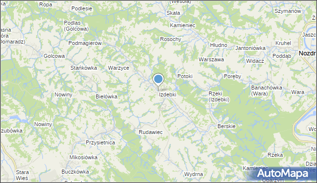 mapa Izdebki, Izdebki gmina Nozdrzec na mapie Targeo