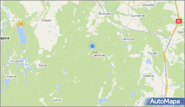 mapa Jabłoniec, Jabłoniec gmina Kępice na mapie Targeo