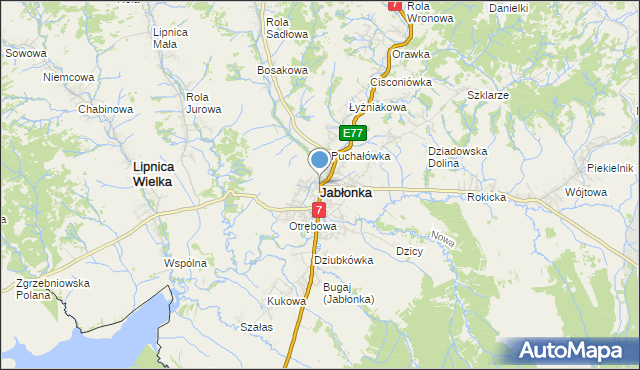 mapa Jabłonka, Jabłonka powiat nowotarski na mapie Targeo
