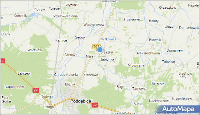 mapa Jabłonka, Jabłonka gmina Poddębice na mapie Targeo