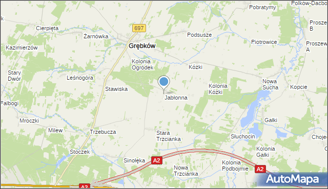 mapa Jabłonna, Jabłonna gmina Grębków na mapie Targeo