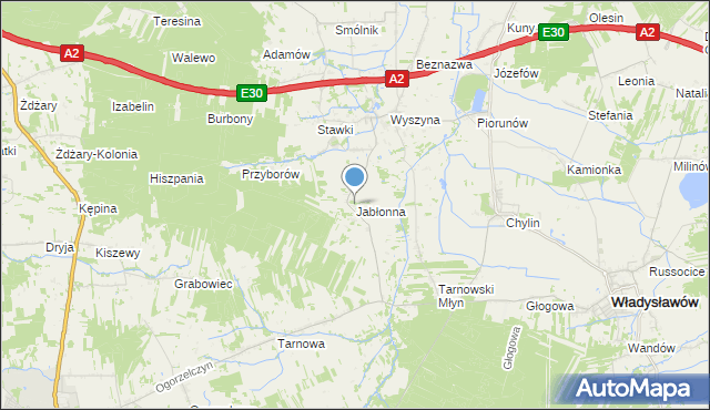 mapa Jabłonna, Jabłonna gmina Władysławów na mapie Targeo