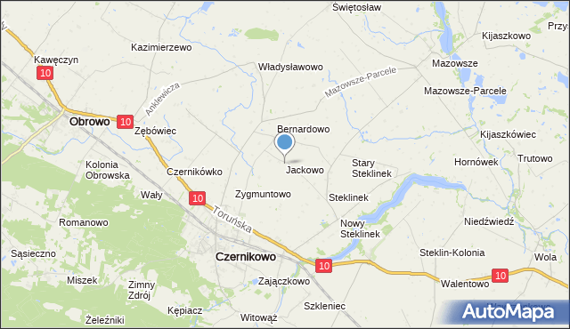 mapa Jackowo, Jackowo gmina Czernikowo na mapie Targeo