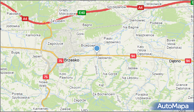 mapa Jadowniki, Jadowniki gmina Brzesko na mapie Targeo