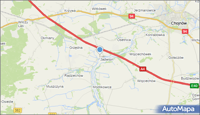 mapa Jadwisin, Jadwisin gmina Zagrodno na mapie Targeo