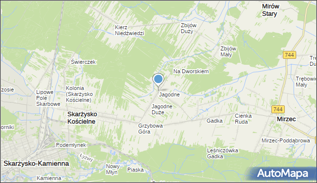 mapa Jagodne, Jagodne gmina Mirzec na mapie Targeo