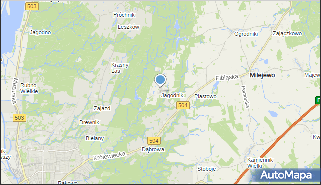 mapa Jagodnik, Jagodnik gmina Milejewo na mapie Targeo